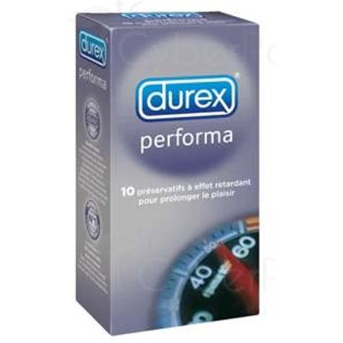DUREX PERFORMA, Préservatif lubrifié avec réservoir, effet retard pour éjaculation précoce x10