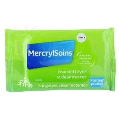 MERCRYL SOINS, Lingette imprégnée nettoyante, antiseptique. - travel pack 5