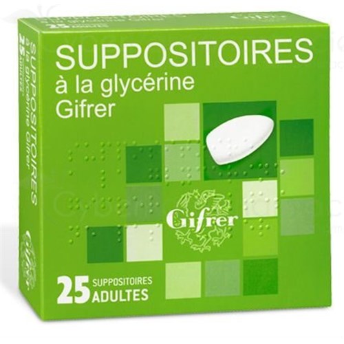 SUPPOSITORIES GLYCERINE ADULT, box of 25 in bulk
