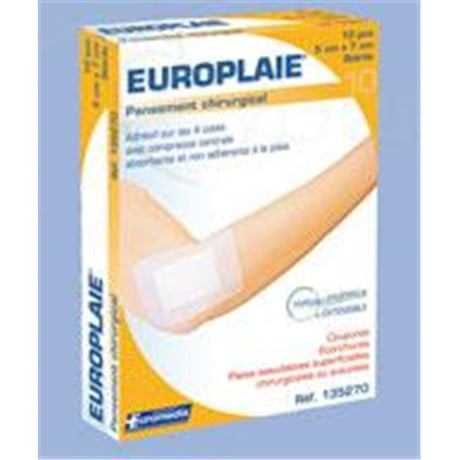 EUROPLAIE, surgical dressing, absorbent, sterile, adhesive 4 sides. 10 cm x 8 cm (ref. 135286) - bt 5