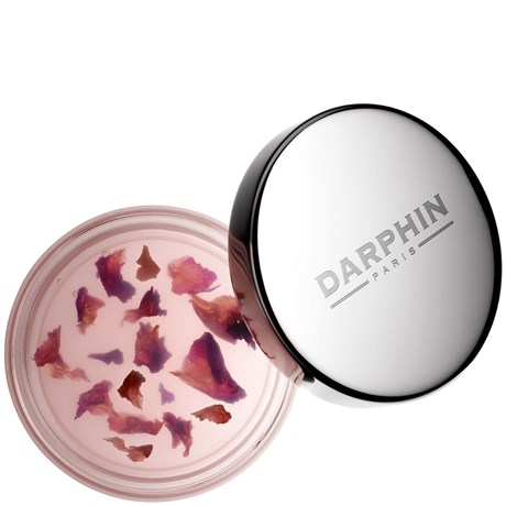 Lip balm and tinted cheeks with flower petals