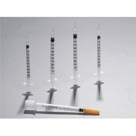 Omnican 100 Insulin Syringe 3 parts of 1 ml, 100 IU / ml, needle set, latex free. 12 mm x 0.30 mm (ref. 9151141) - 100