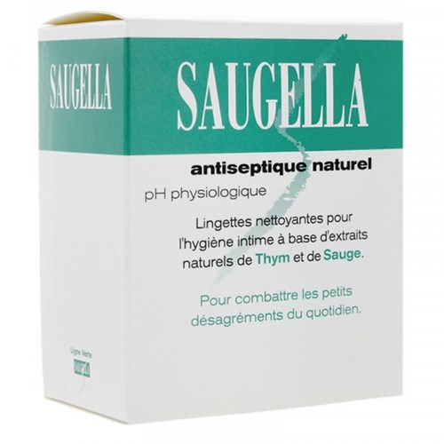 SAUGELLA ANTISEPTIQUE LINGETTE, Lingette imprégnée nettoyante pour usage intime à l'extrait de thym et de sauge. - bt 15