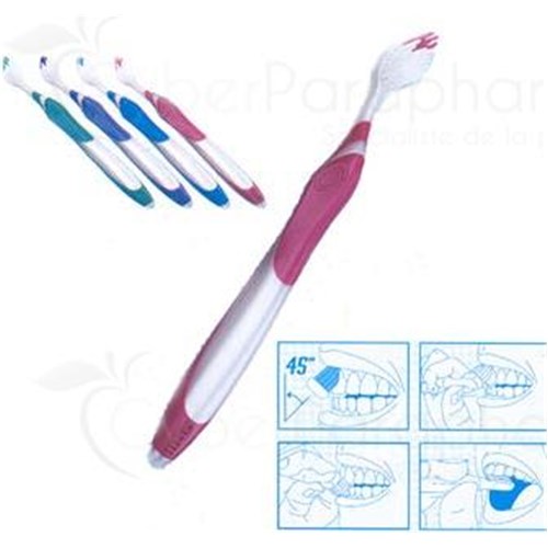 GUM TECHNIQUE Toothbrush with Quad-Grip handle for adult, 4 rows. compact head, medium (ref. 493) - unit