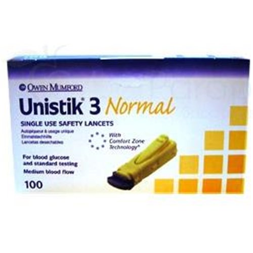 UNISTIK 3 NORMAL, Autopiqueur jetable, stérile, pour prélèvements sanguins indolores. - bt 100